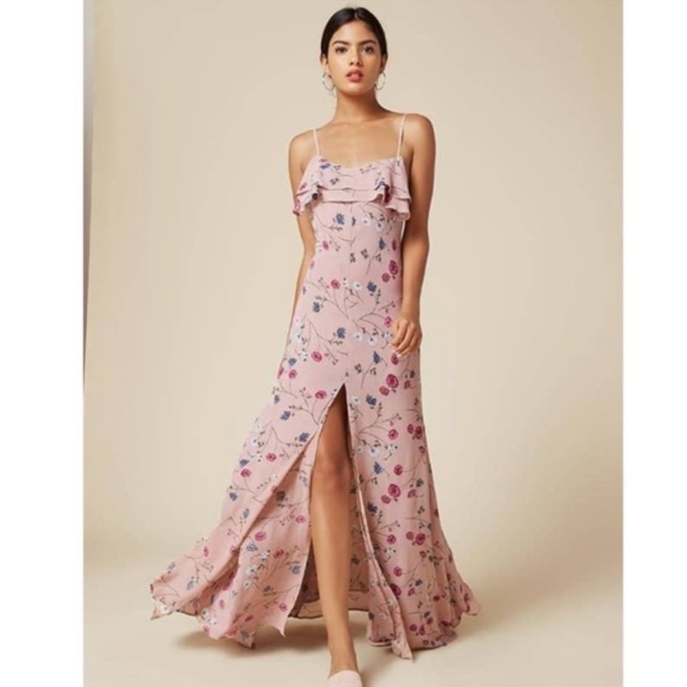 Reformation Gertrude Pink Floral Eden Print Low Open Back Maxi Dress‎ Size 0